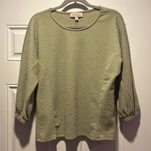 Philosophy 3/4 Puff Sleeve Textured Top Slightly Cropped Green Size: S